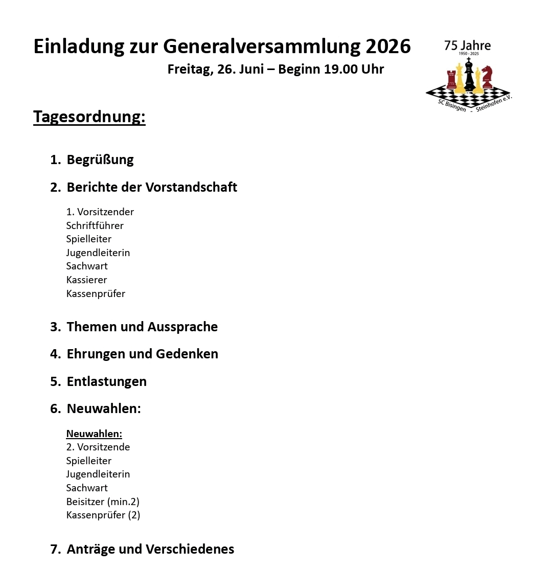 Einladung Generalversammlung 2026